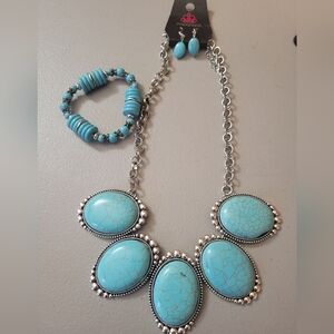 Paparazzi Silver Necklace and Braceket with Turquoise Accents